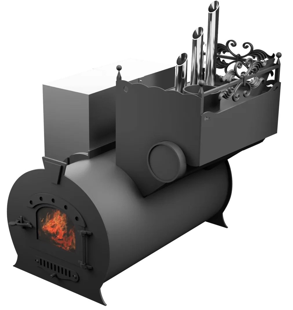 Печь Горыныч 3, каменка закрытая с парогенератором с правой стороны, малая дверь со стеклом фото в Самаре