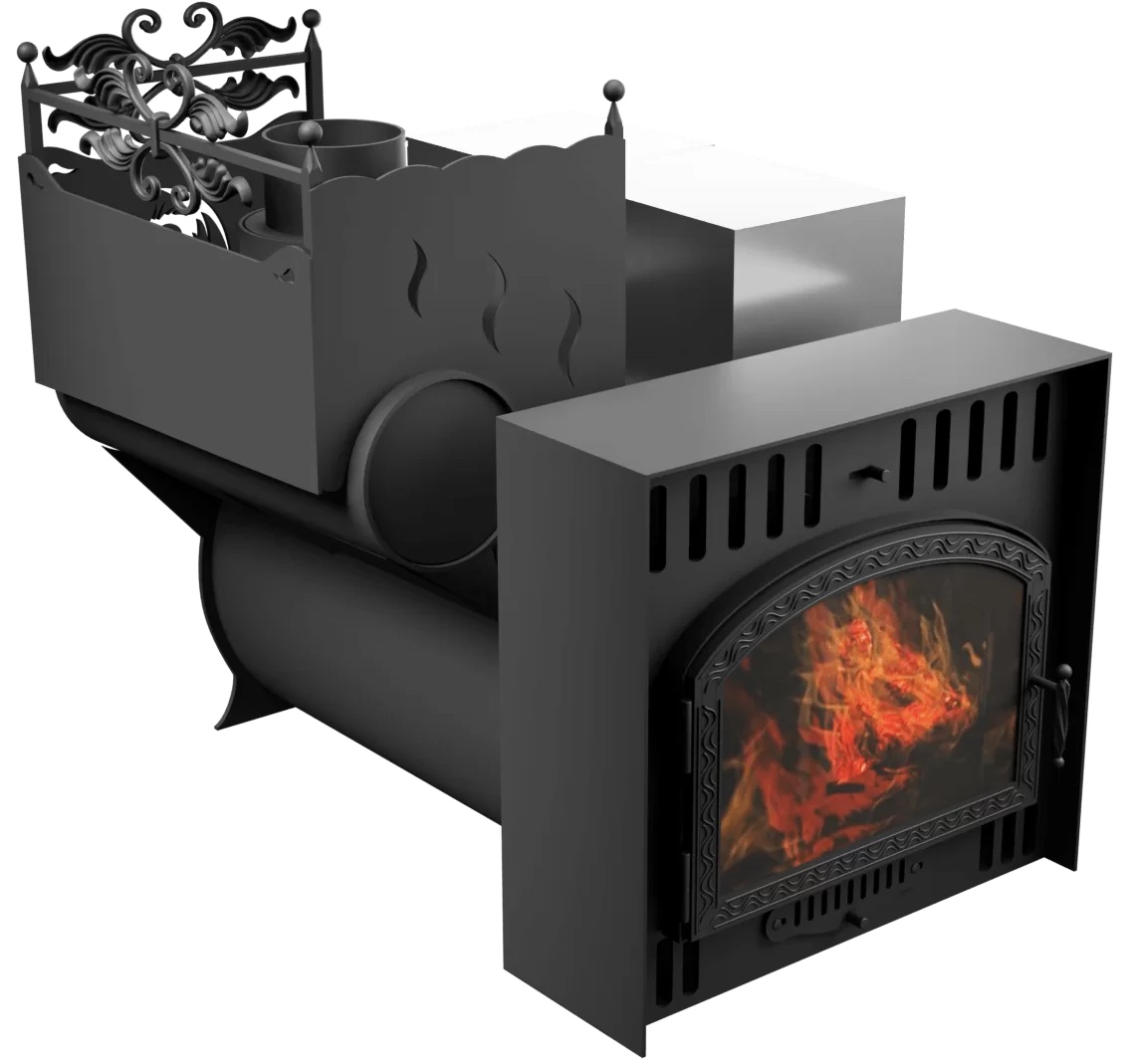 Печь Горыныч 3, каменка с левой стороны, большая дверь со стеклом, естественная система воздушного отопления фото в Самаре