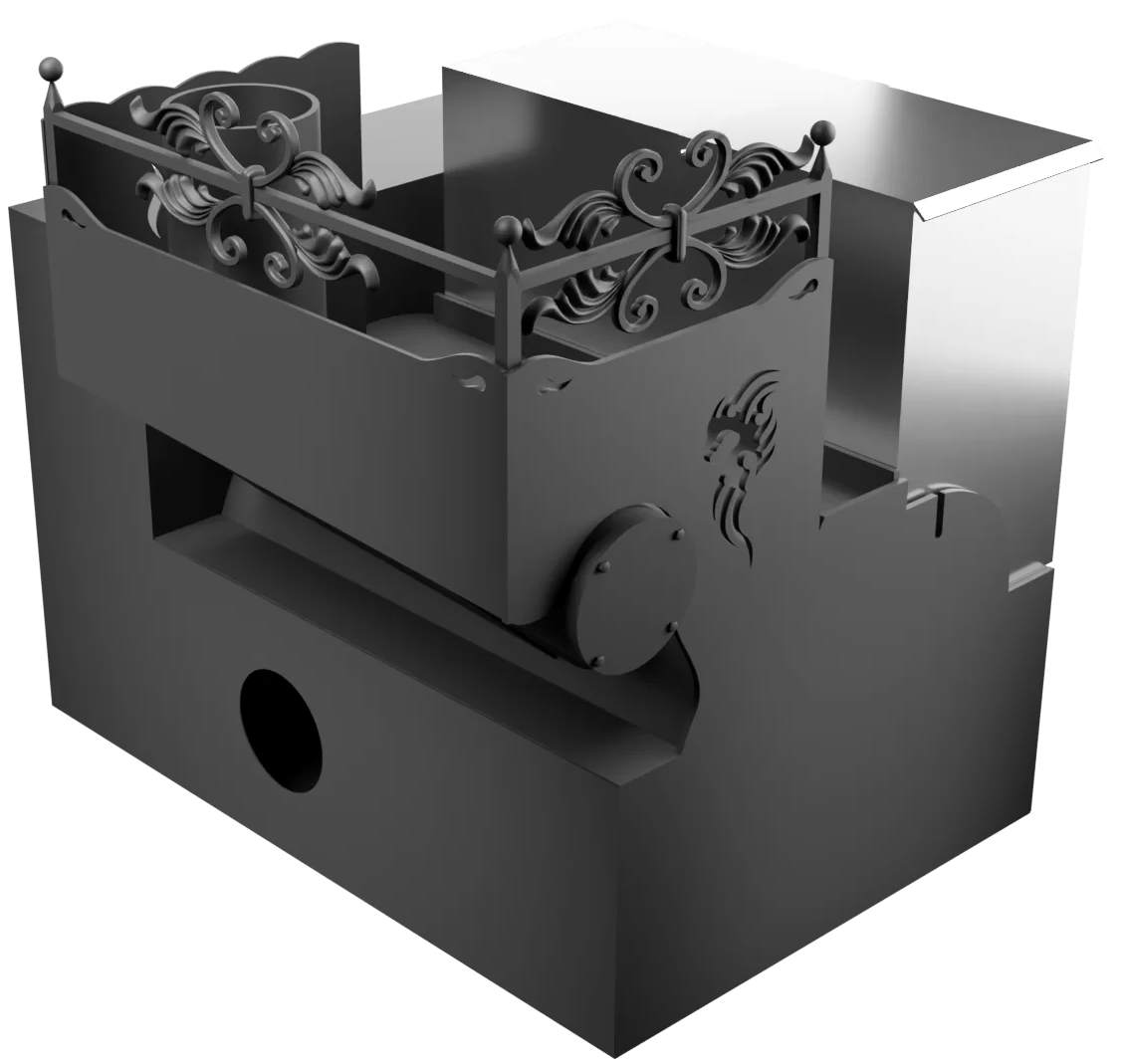 Печь Горыныч 3, каменка с правой стороны, малая дверь со стеклом, система воздушного отопления с порталом фото в Самаре