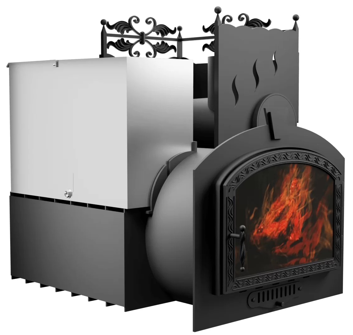 Печь Горыныч 3 с конвекцией, каменка с правой стороны, большая дверь со стеклом фото в Самаре