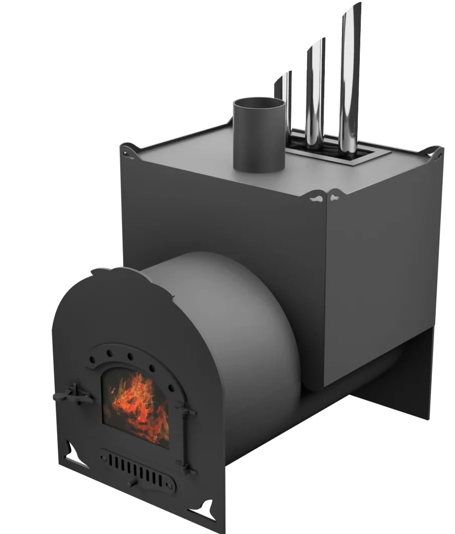 Печь Горыныч Мини, двойная каменка закрытая с парогенератором, малая дверь со стеклом фото в Самаре