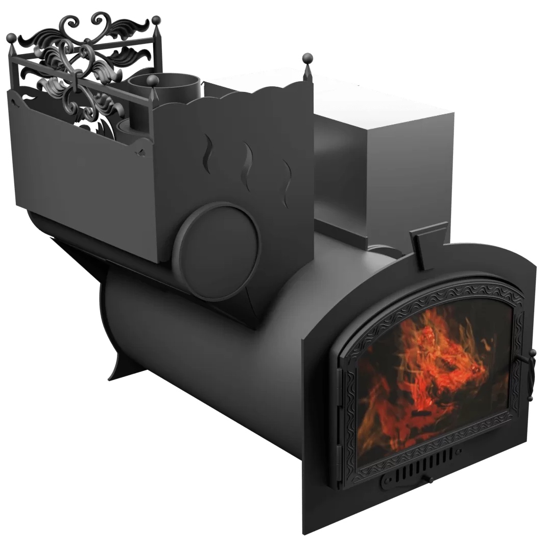 Печь Горыныч 3, каменка с левой стороны, большая дверь со стеклом фото в Самаре