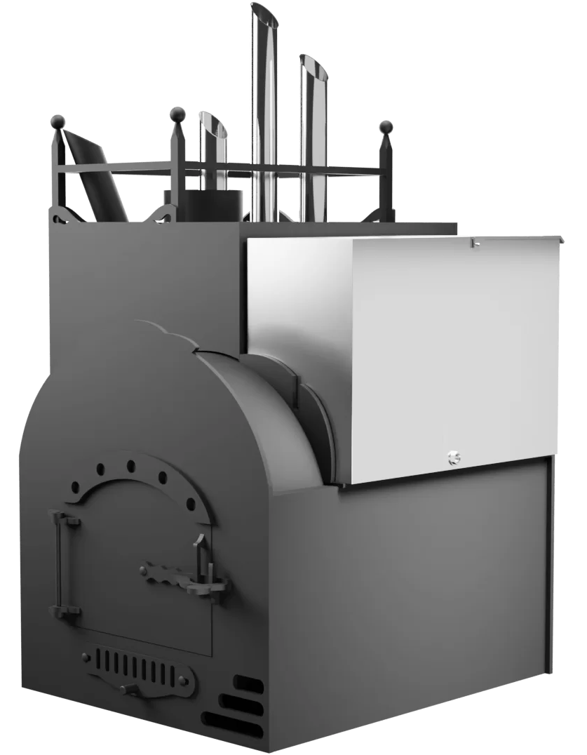 Печь Горыныч Мини, каменка закрытая с парогенератором с левой стороны, система воздушного отопления фото в Самаре