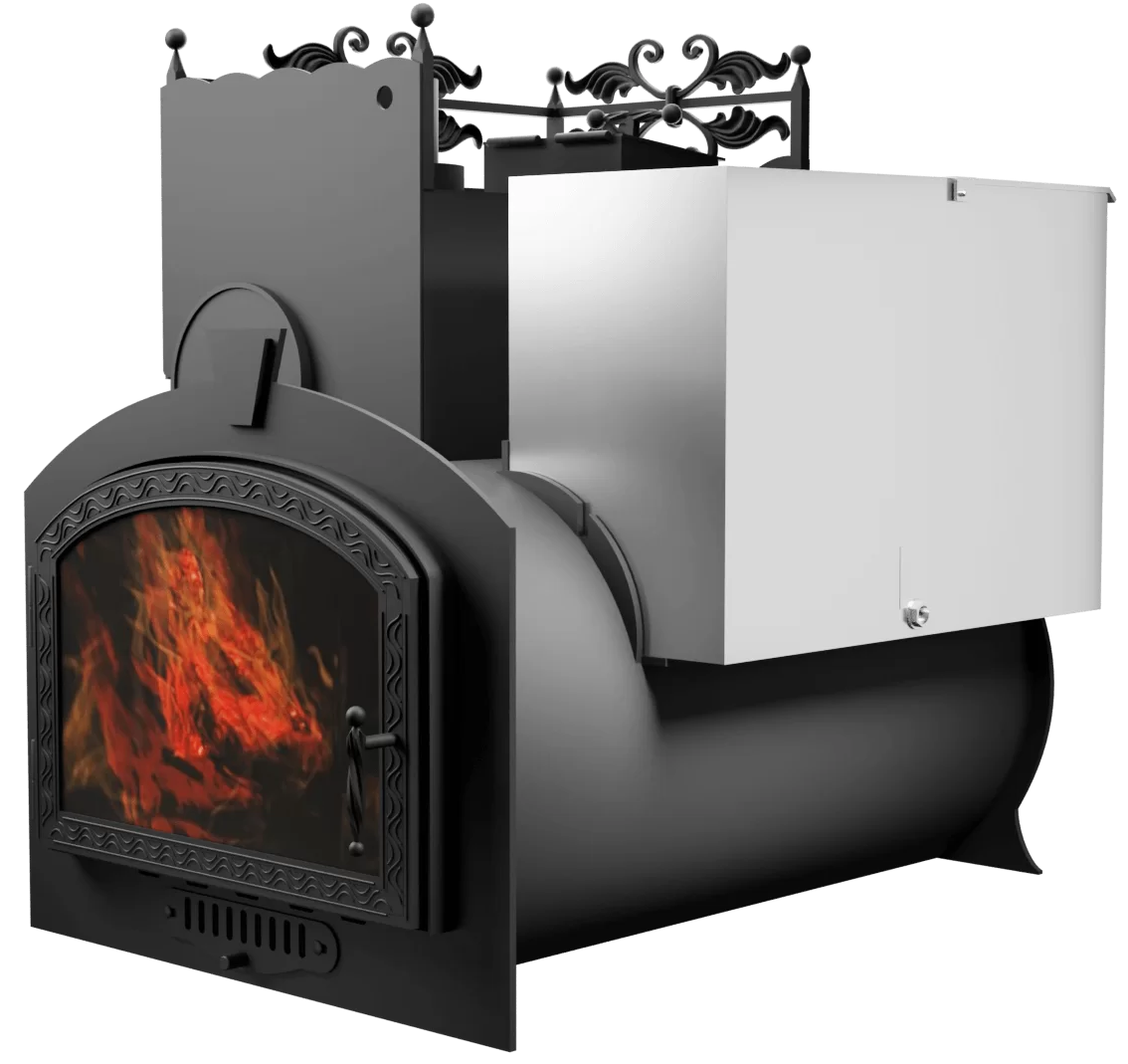 Печь Горыныч 3, каменка закрытая с левой стороны, большая дверь со стеклом фото в Самаре