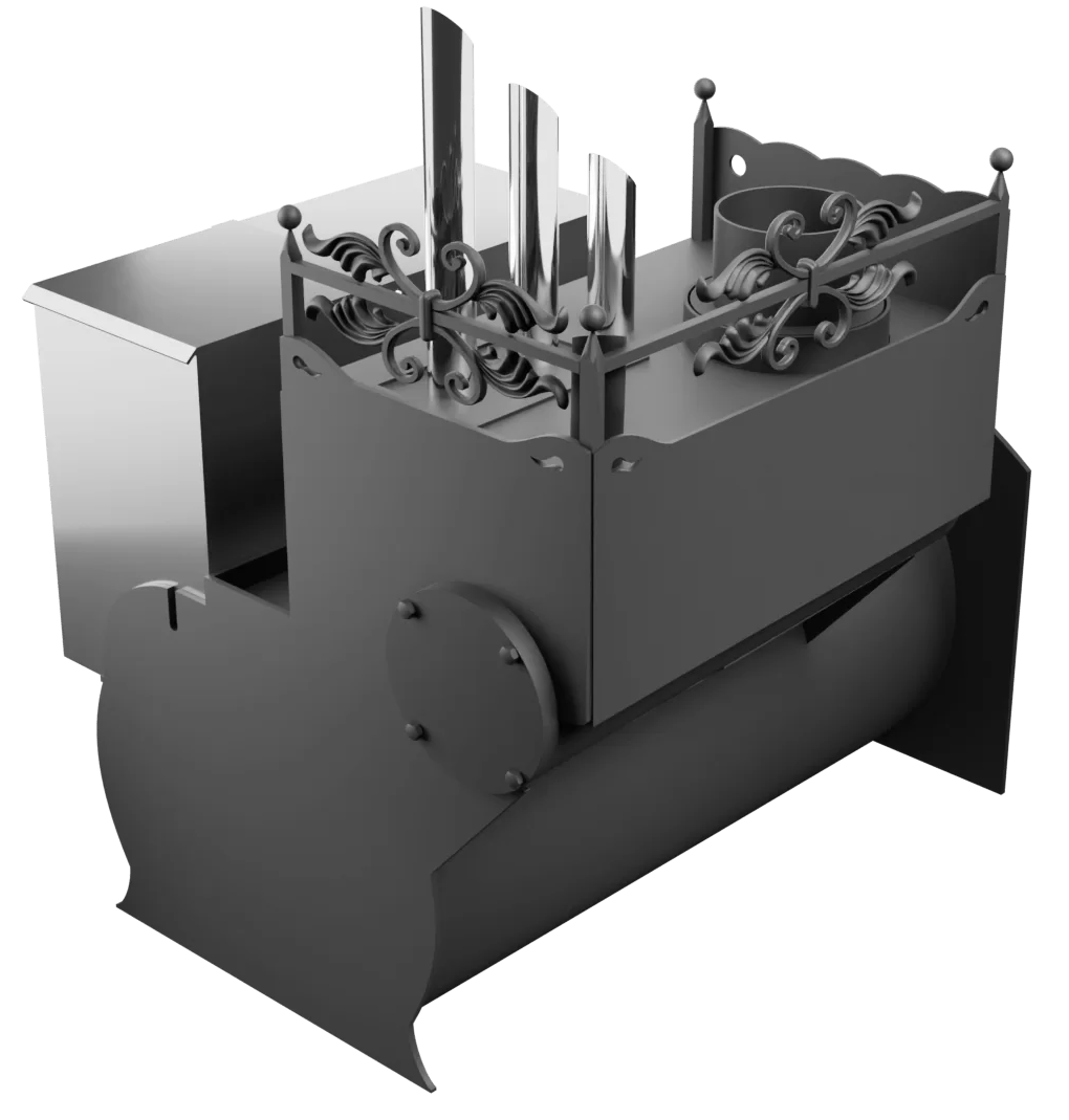 Печь Горыныч 3, каменка закрытая с парогенератором с левой стороны, большая дверь со стеклом фото в Самаре