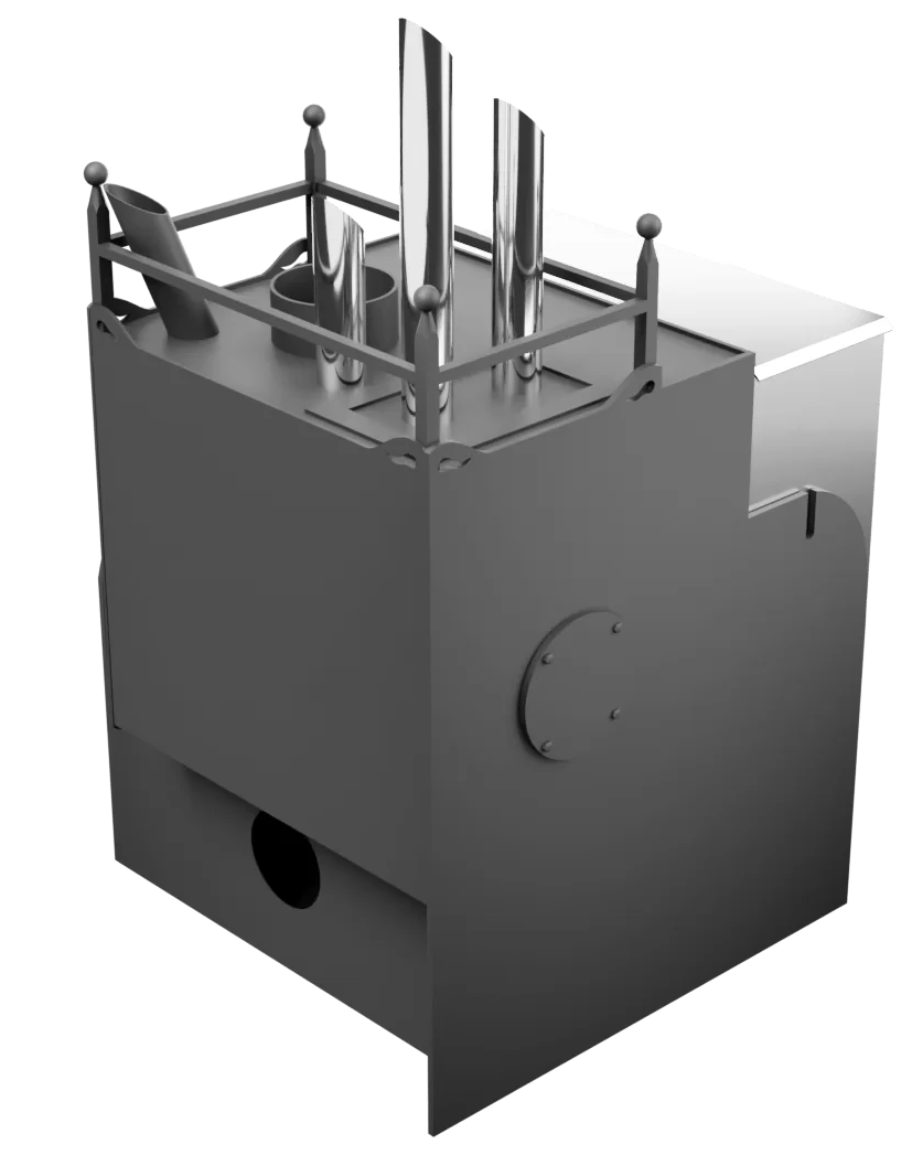 Печь Горыныч Мини, каменка закрытая с парогенератором с правой стороны, система воздушного отопления фото в Самаре
