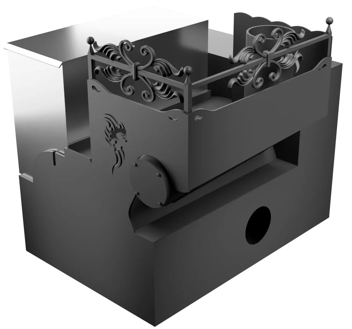 Печь Горыныч 3, каменка с левой стороны, малая дверь со стеклом, система воздушного отопления с порталом фото в Самаре