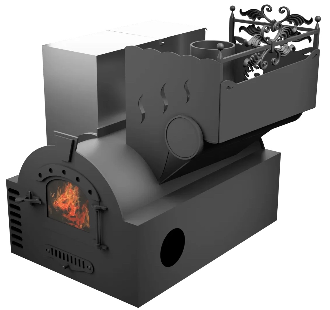 Печь Горыныч 3, каменка с правой стороны, малая дверь со стеклом, система воздушного отопления фото в Самаре