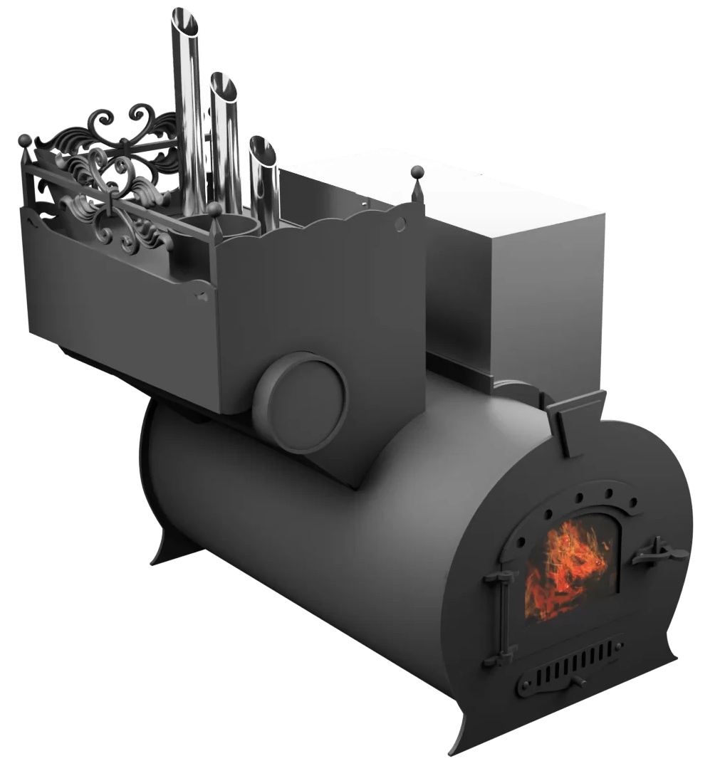 Печь Горыныч 3, каменка закрытая с парогенератором с левой стороны, малая дверь со стеклом фото в Самаре