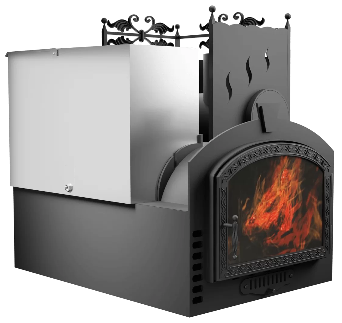 Печь Горыныч 3, каменка с правой стороны, большая дверь со стеклом, система воздушного отопления фото в Самаре