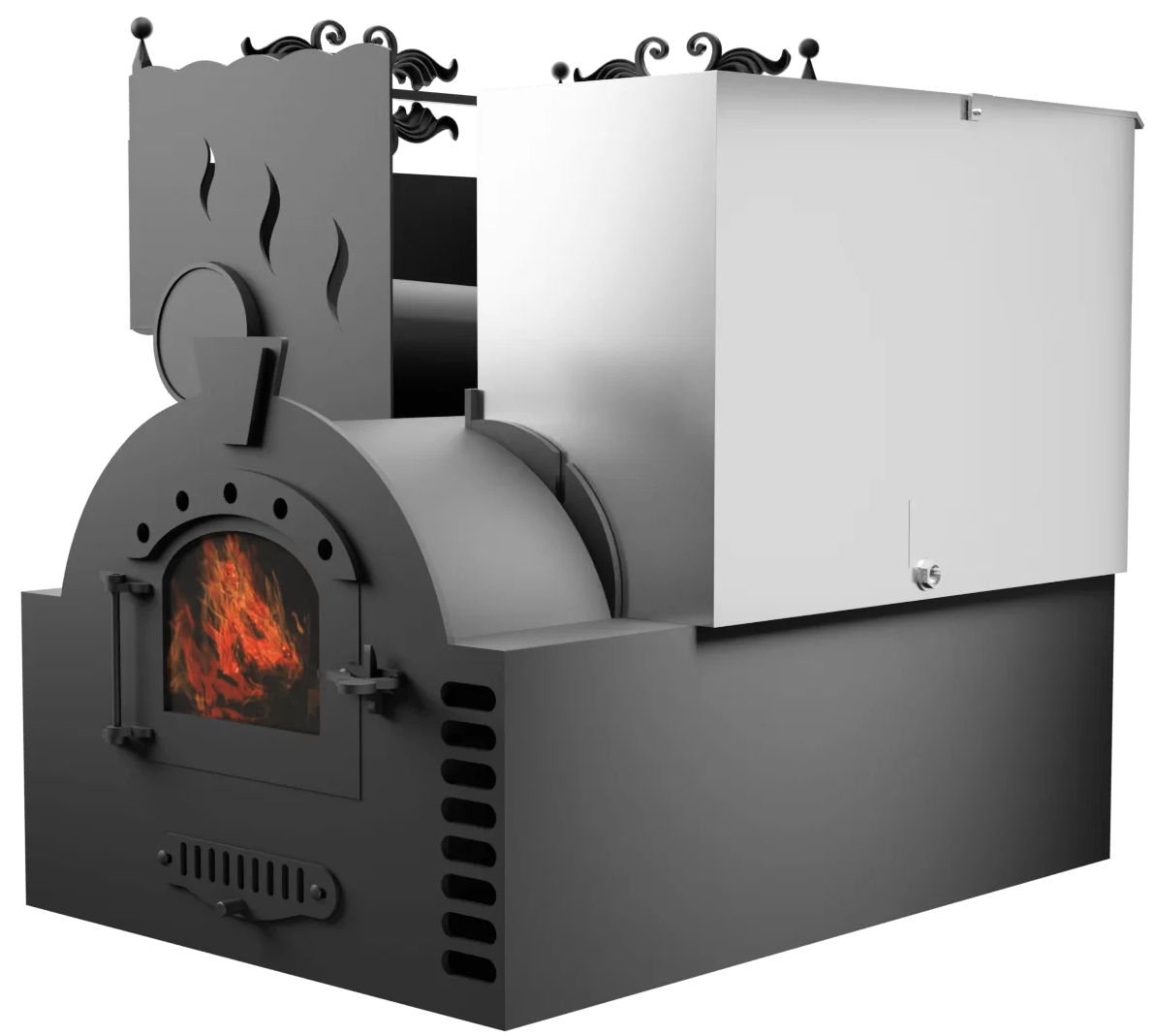 Печь Горыныч 3, каменка с левой стороны, малая дверь со стеклом, система воздушного отопления фото в Самаре