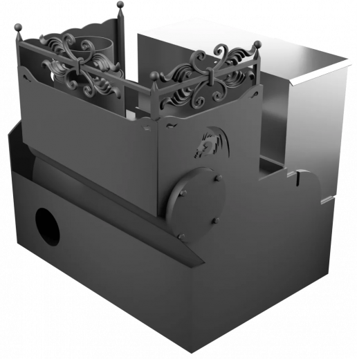 Печь Горыныч 3, каменка с правой стороны, большая дверь со стеклом, система воздушного отопления фото в Самаре