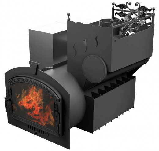 Печь Горыныч 3 с конвекцией, каменка с правой стороны, большая дверь со стеклом фото в Самаре