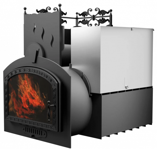 Печь Горыныч 3 с конвекцией, каменка с левой стороны, большая дверь со стеклом фото в Самаре