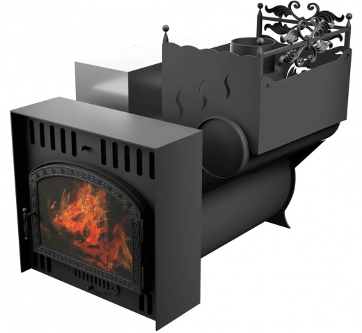 Печь Горыныч 3, каменка с правой стороны, большая дверь со стеклом, естественная система воздушного отопления фото в Самаре