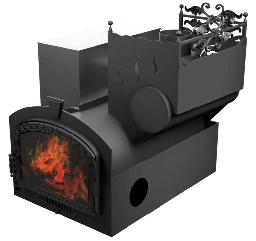 Печь Горыныч 3, каменка с правой стороны, большая дверь со стеклом, система воздушного отопления фото в Самаре