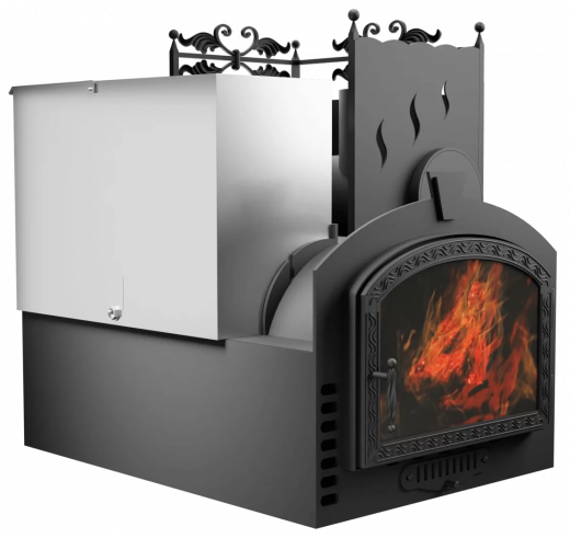 Печь Горыныч 3, каменка с правой стороны, большая дверь со стеклом, система воздушного отопления фото в Самаре