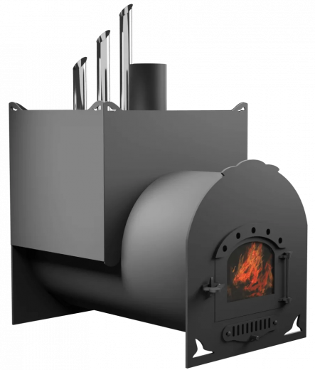 Печь Горыныч Мини, двойная каменка закрытая с парогенератором, малая дверь со стеклом фото в Самаре
